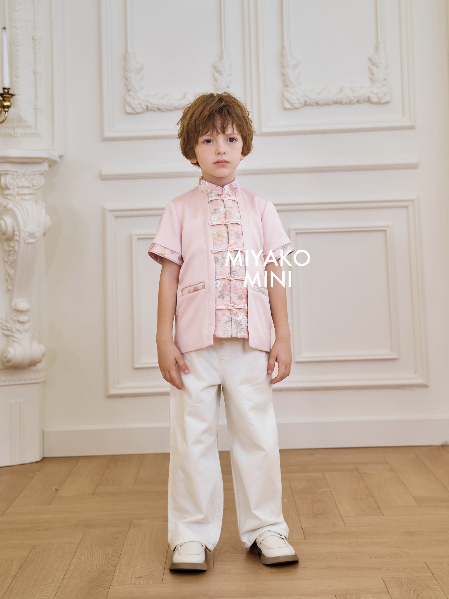 【春暖花开】Aurora Boy Cheongsam Suit in Pink 粉色小男孩唐装