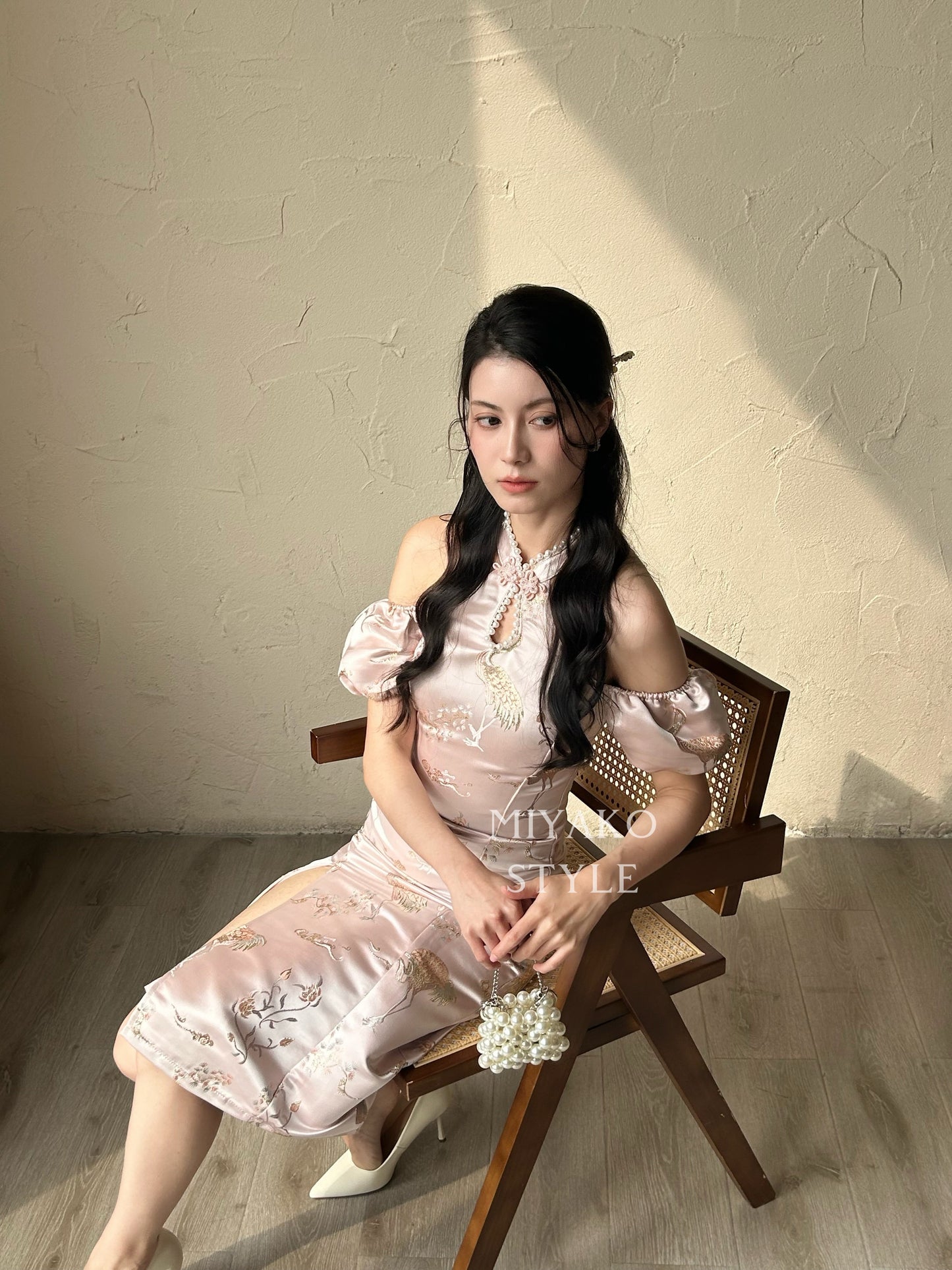 (DEFECT)【珠光宝气】Flamingo premium cheongsam long dress