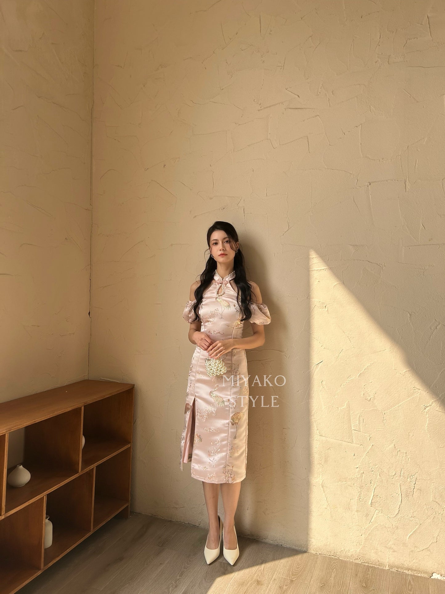 (DEFECT)【珠光宝气】Flamingo premium cheongsam long dress