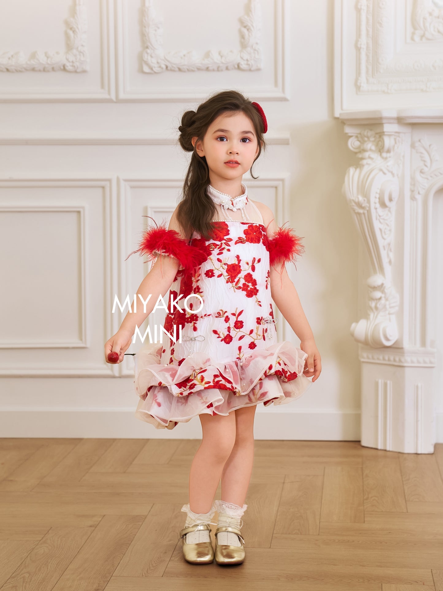 【人间富贵花】Treasure Detachable Fur Sleeve Girl Dress 小女孩连身裙