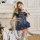 【星辰闪耀】Starlight Detachable Fur Sleeve Girl Dress in Golden Navy 小女孩连身裙