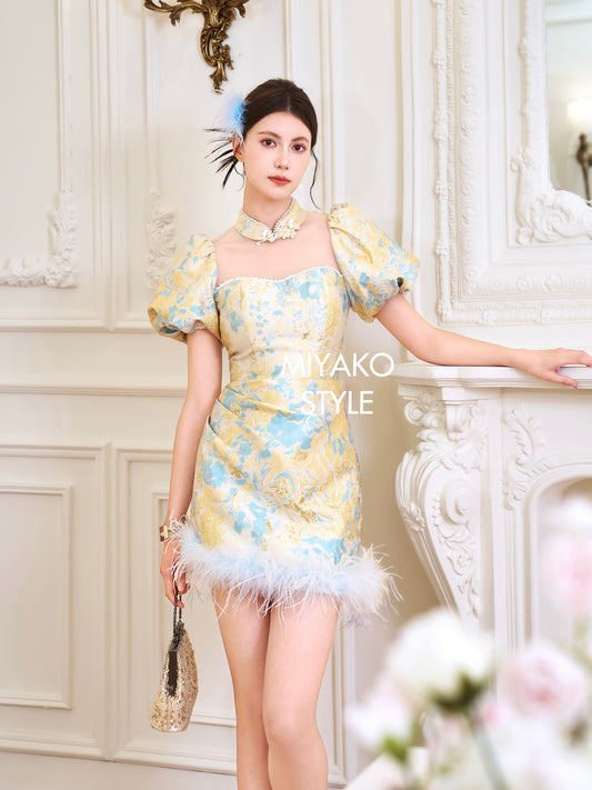 【花好月圆】Flora Luna Padded & Detachable Fur Sleeve Cheongsam Dress 女装连身裙