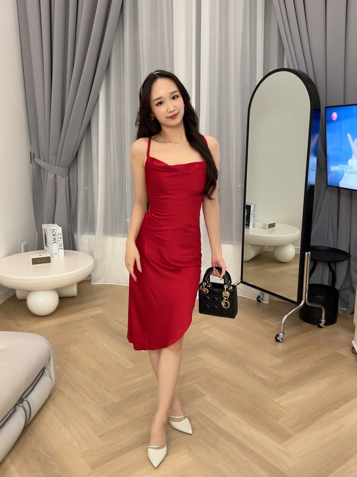 Mia Sexy Split Satin Short Dress in Red