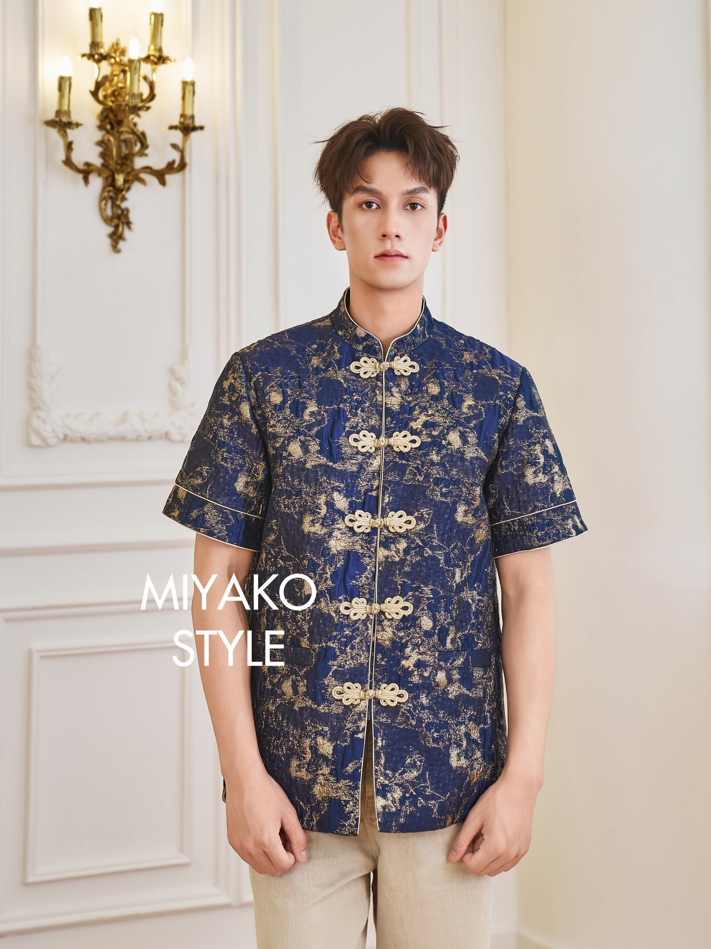 【星辰闪耀】Starlight Premium Men Suit Cheongsam in Golden Navy 男唐装