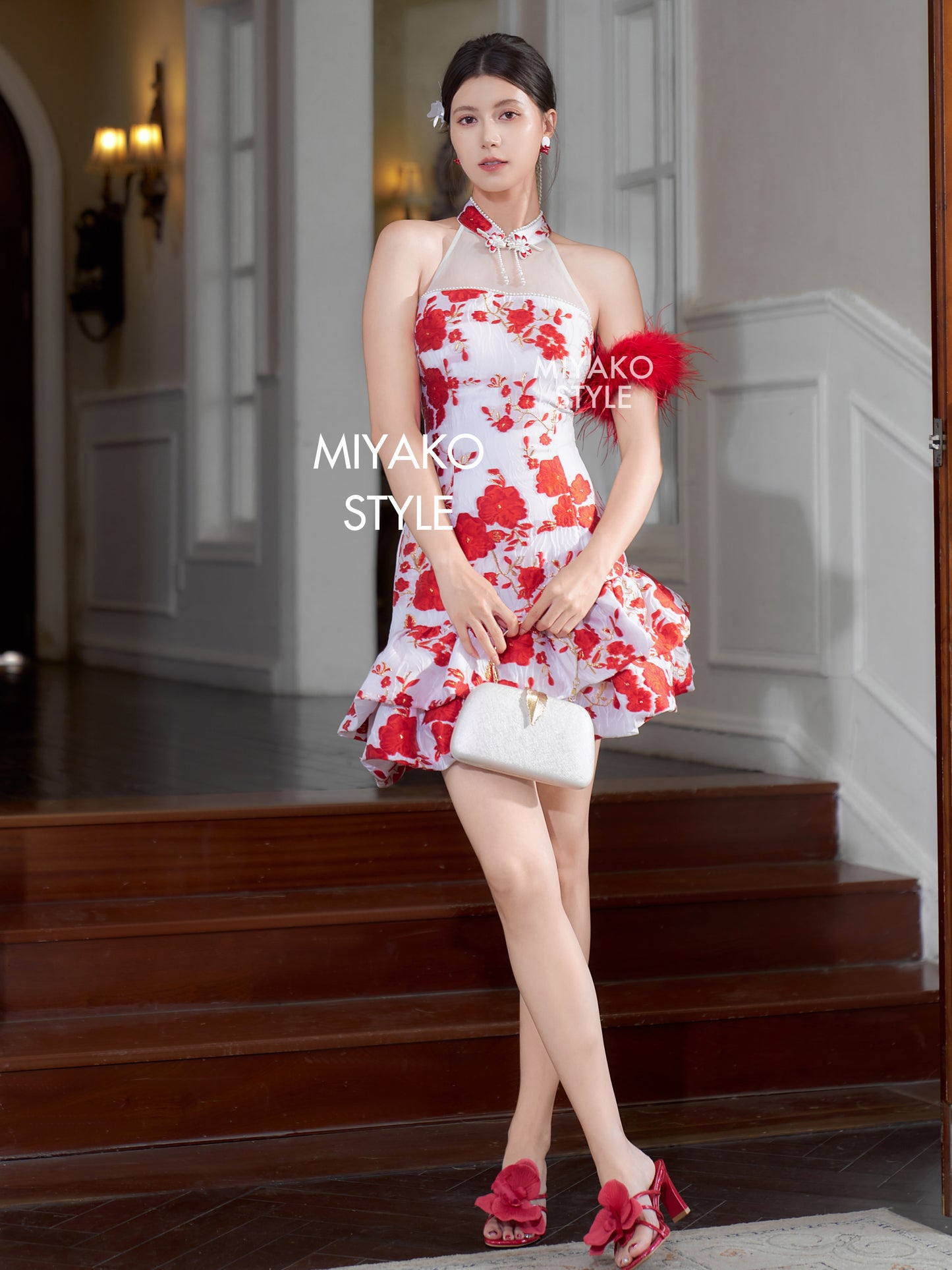【人间富贵花】Treasure Padded & Detachable Fur Sleeve Cheongsam Dress 女装连身裙