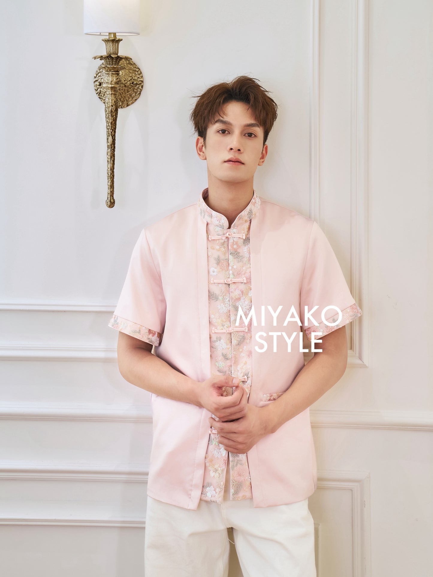 【春暖花开】Aurora Men Cheongsam Suit in Pink 粉色男唐装