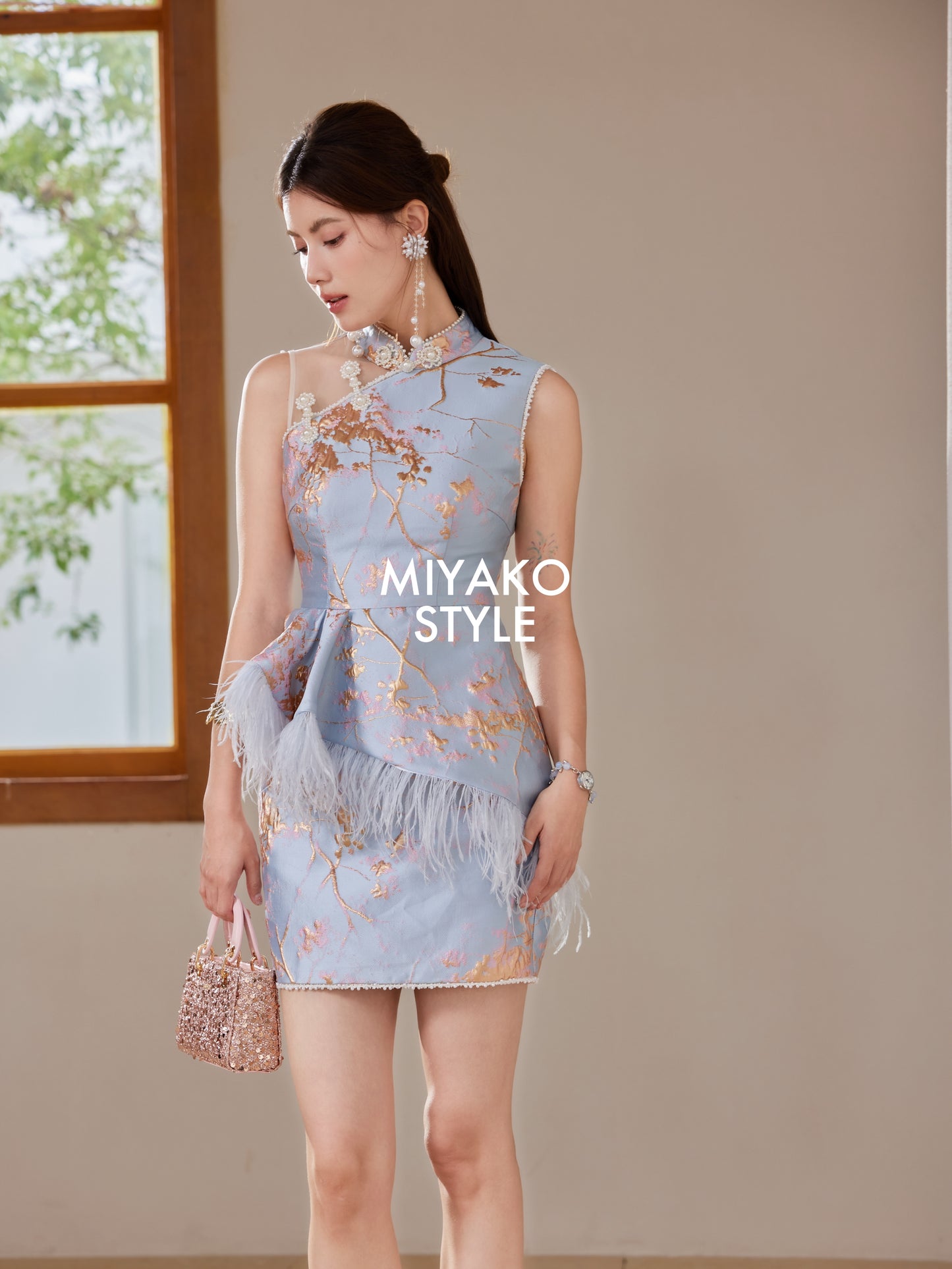 【名门望族】Noble Premium Fur Dress in Blue 蓝色女装连身裙