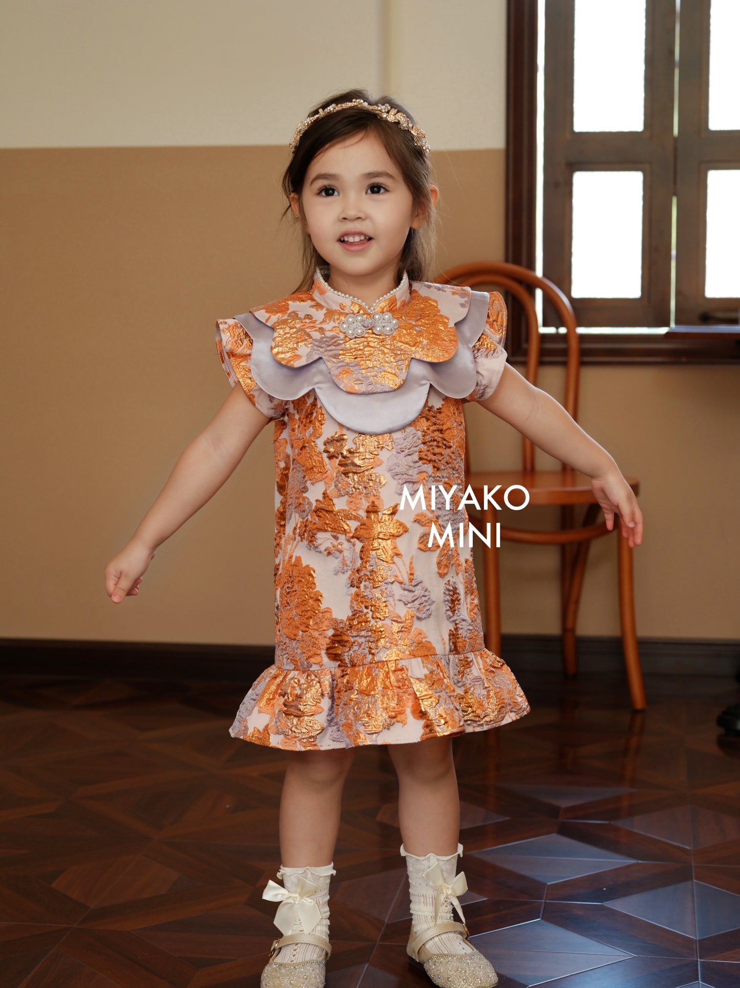 【家族荣耀】Glory Cheongsam Girl Dress in Orange 橘色小女孩连身裙