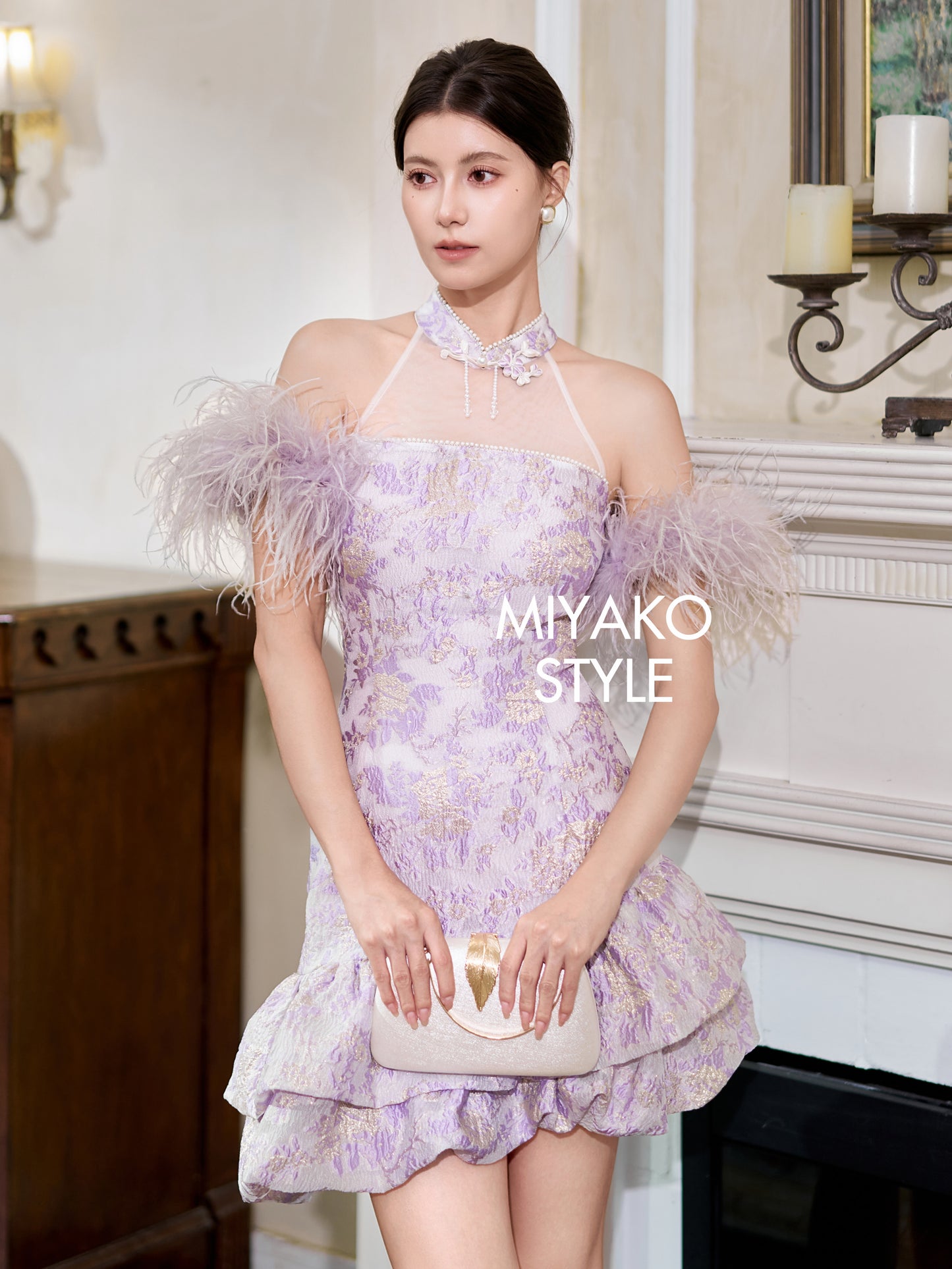 【紫属于你】Only you Padded & Detachable Fur Sleeve Cheongsam Dress 女装连身裙
