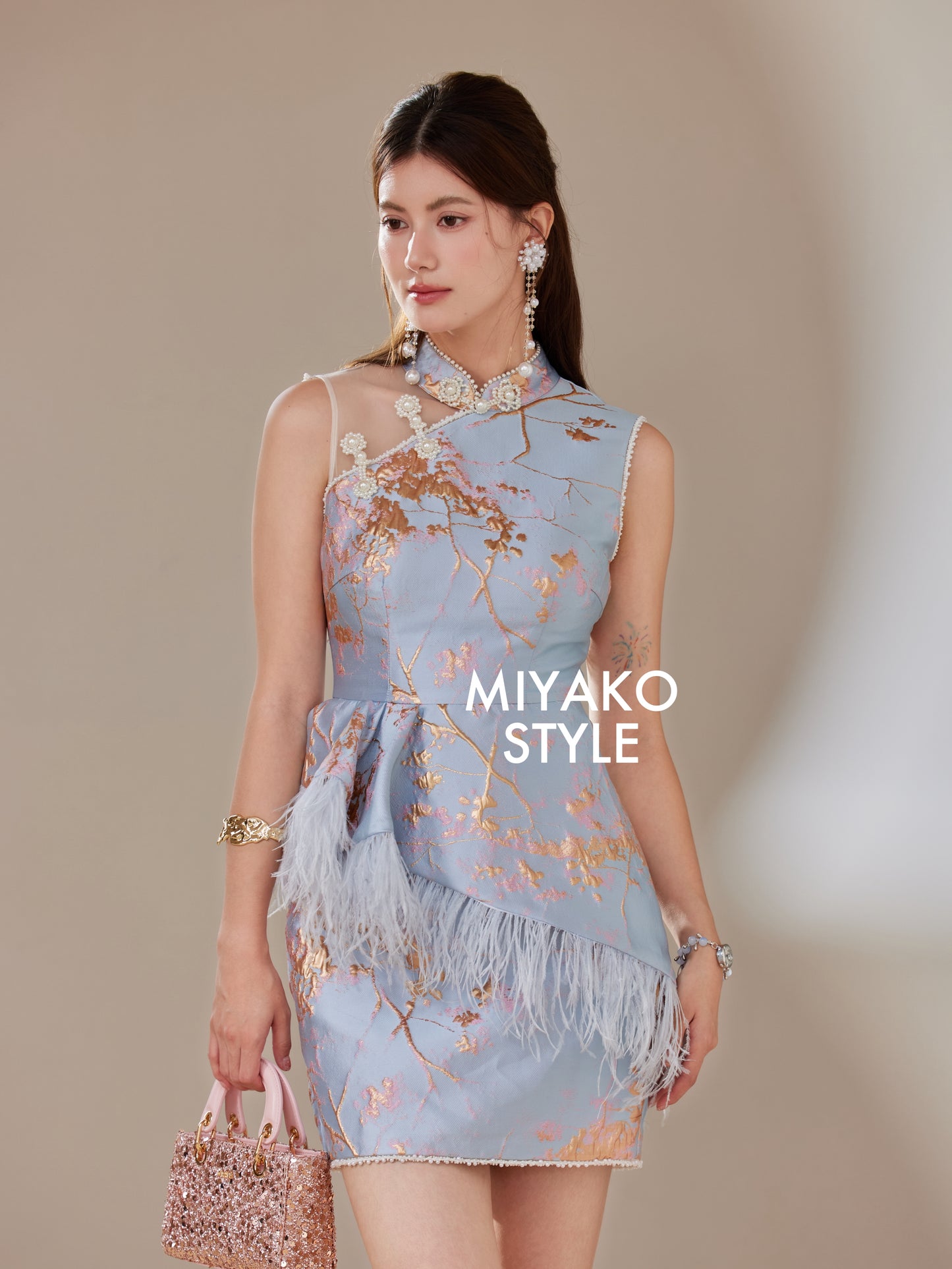 【名门望族】Noble Premium Fur Dress in Blue 蓝色女装连身裙