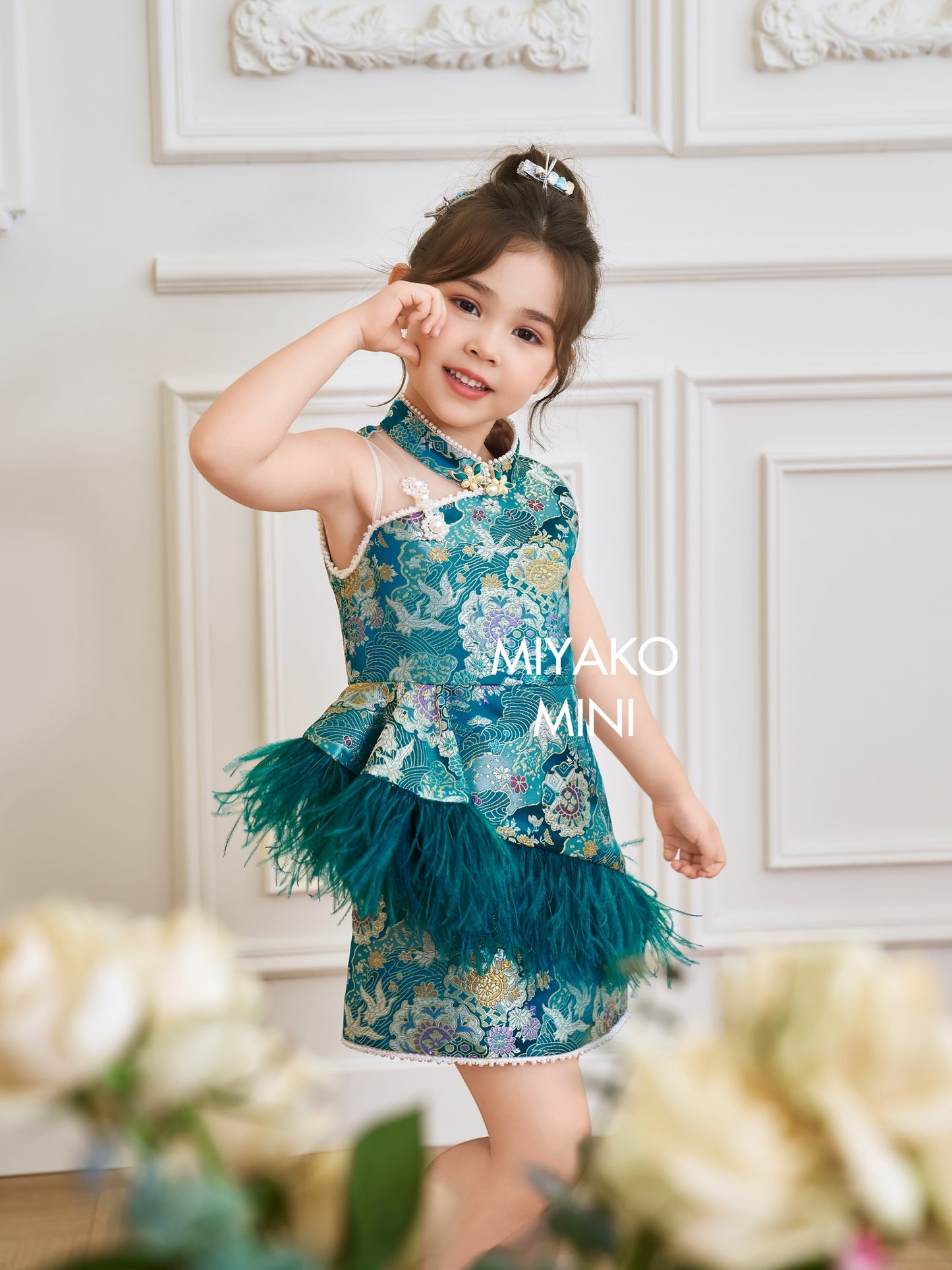 【名门望族】Noble Premium Girl Dress in Peacock Blue 孔雀蓝小女孩连身裙