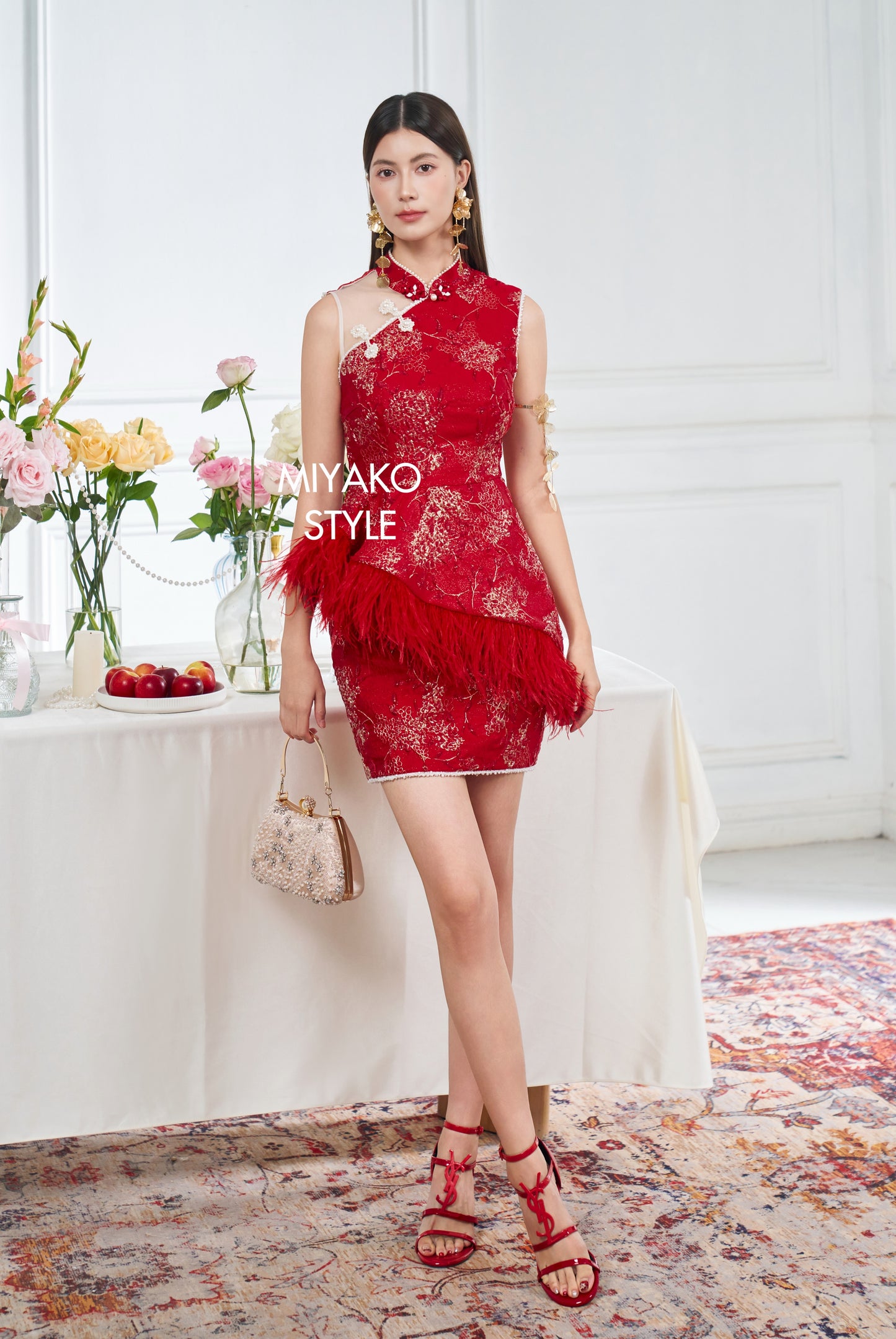 【名门望族】Noble Premium Fur Dress in Red 红色女装连身裙
