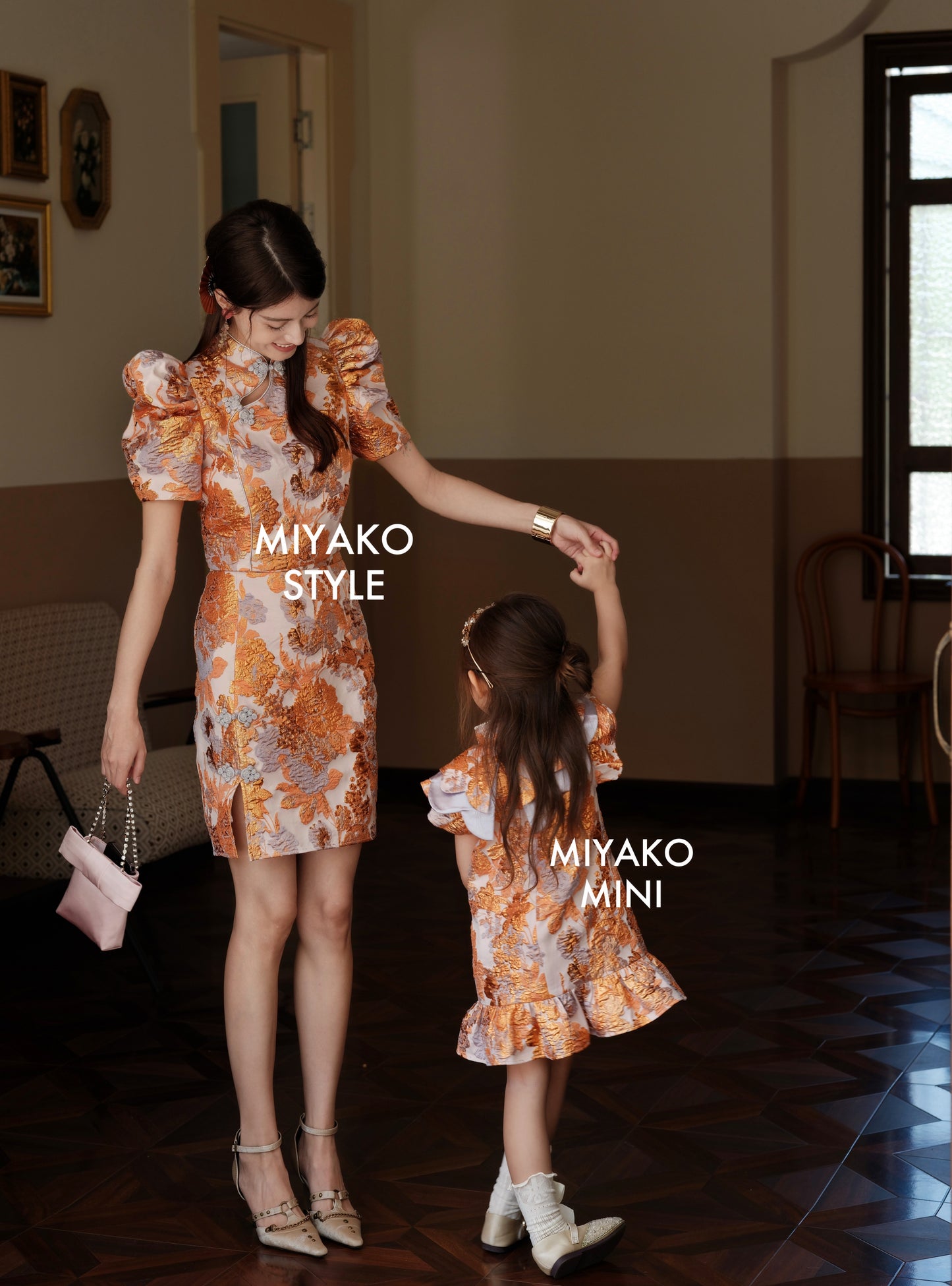 【家族荣耀】Glory Cheongsam Girl Dress in Orange 橘色小女孩连身裙