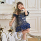 【星辰闪耀】Starlight Detachable Fur Sleeve Girl Dress in Golden Navy 小女孩连身裙