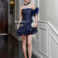 【星辰闪耀】Starlight Padded & Detachable Fur Sleeve Modern Cheongsam Dress in Golden Navy 女装连身裙