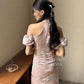 【珠光宝气】Flamingo premium cheongsam long dress in PINK 粉色长裙