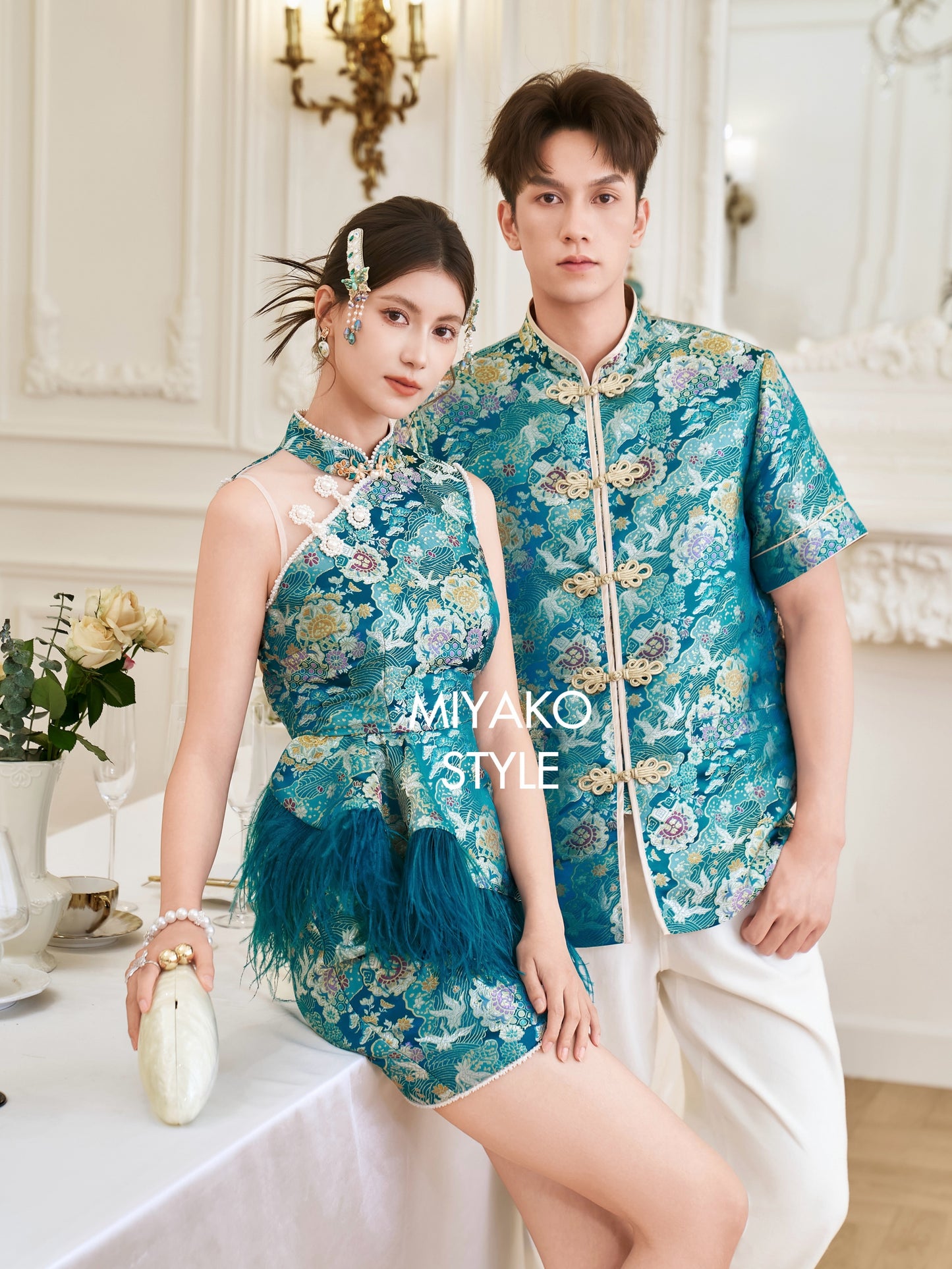 【名门望族】Noble Premium Fur Dress in Peacock Blue 孔雀蓝女装连身裙