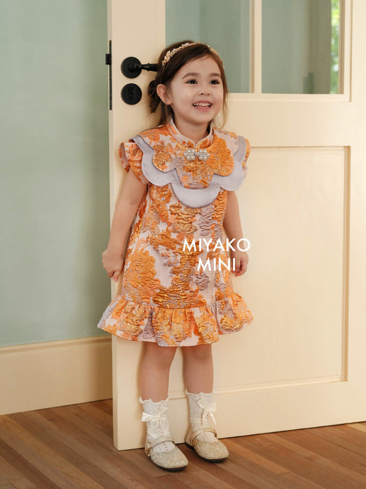 【家族荣耀】Glory Cheongsam Girl Dress in Orange 橘色小女孩连身裙