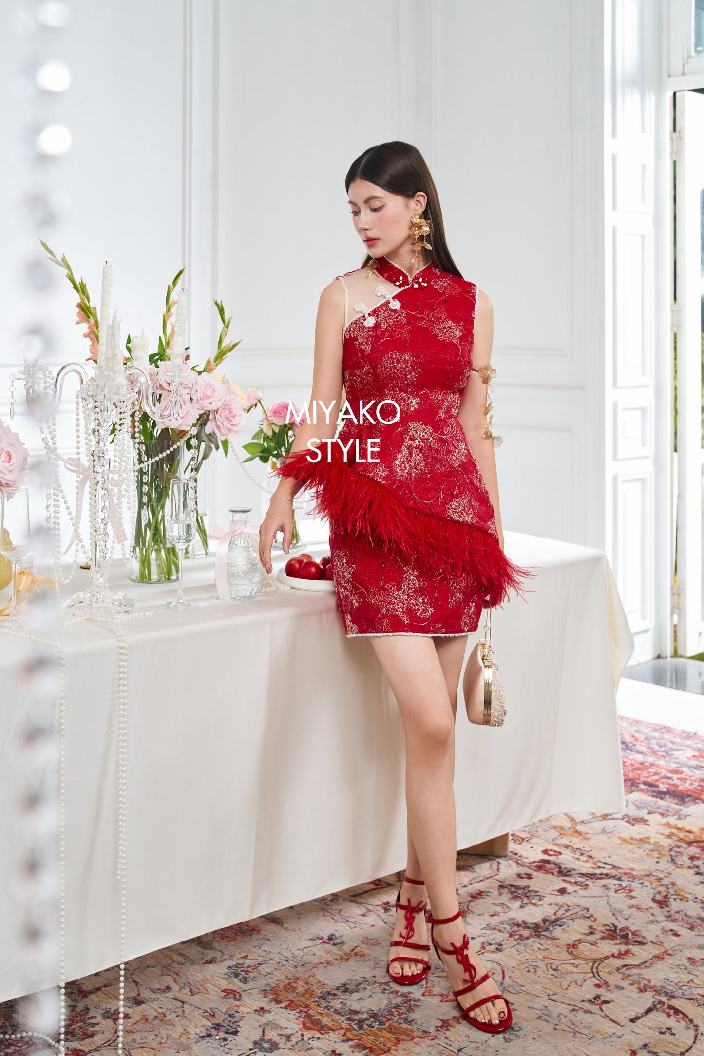 【名门望族】Noble Premium Fur Dress in Red 红色女装连身裙