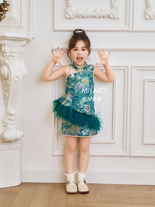 【名门望族】Noble Premium Girl Dress in Peacock Blue 孔雀蓝小女孩连身裙