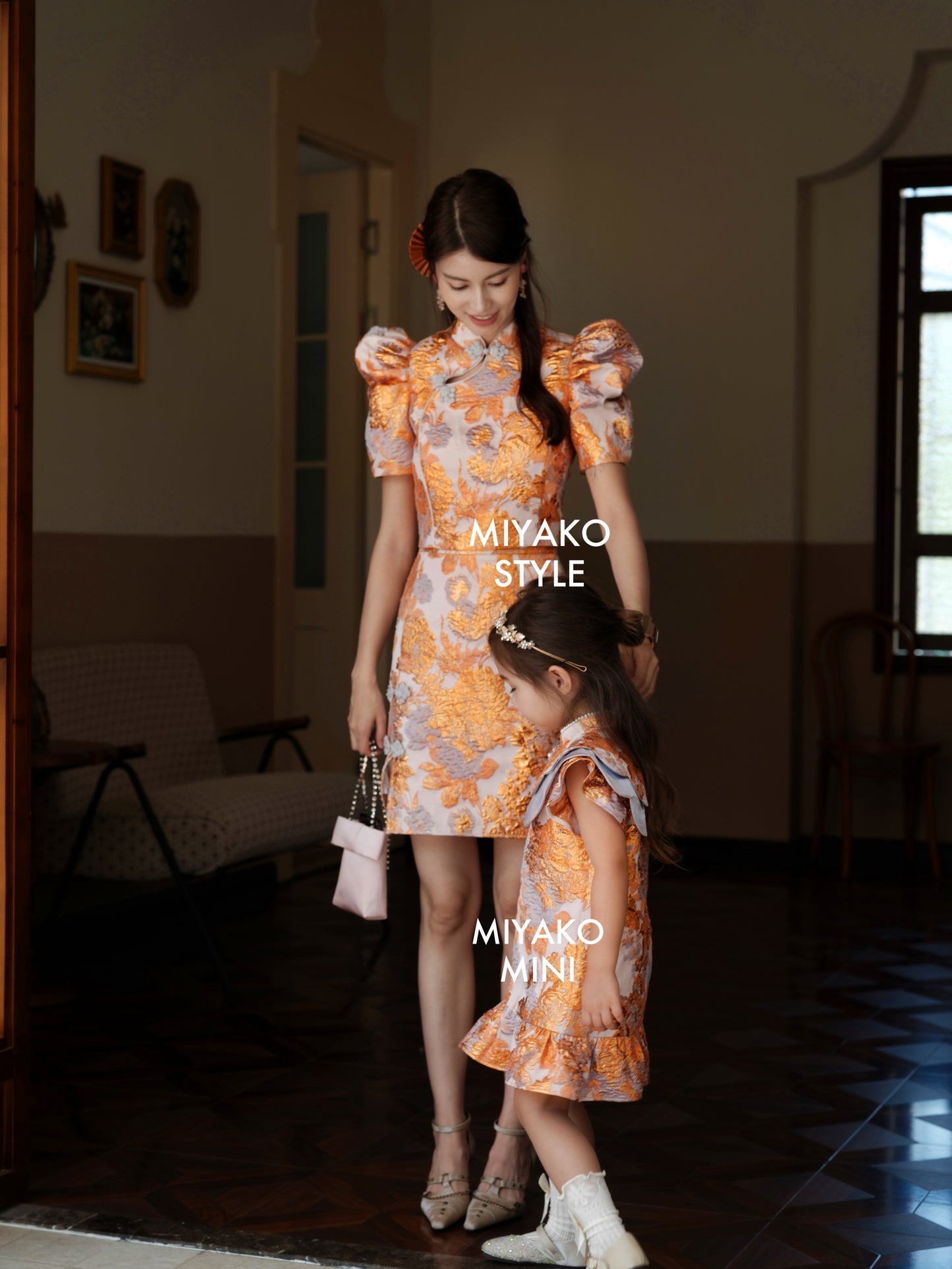 【家族荣耀】Glory Cheongsam Girl Dress in Orange 橘色小女孩连身裙