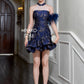 【星辰闪耀】Starlight Padded & Detachable Fur Sleeve Modern Cheongsam Dress in Golden Navy 女装连身裙