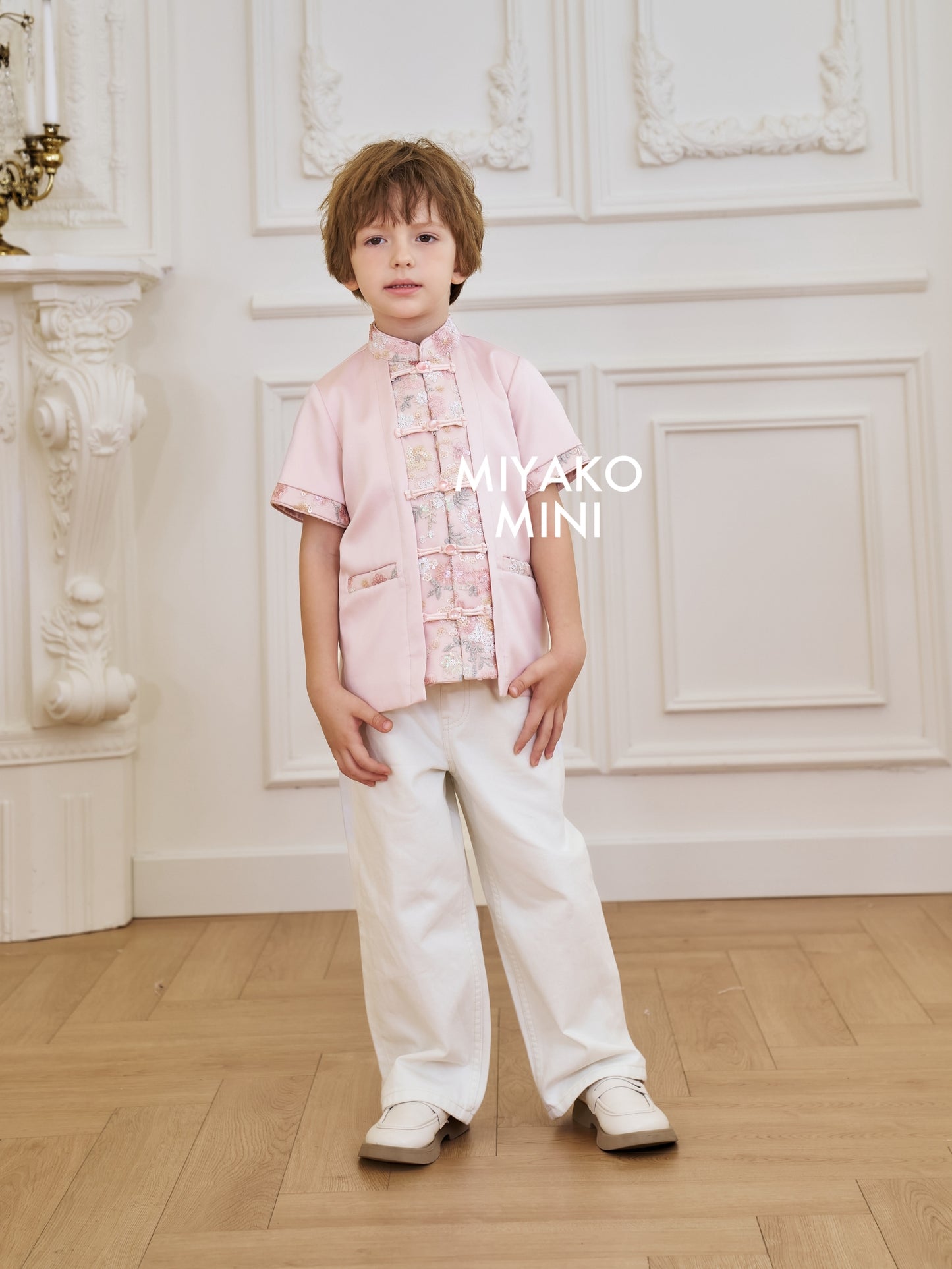 【春暖花开】Aurora Boy Cheongsam Suit in Pink 粉色小男孩唐装