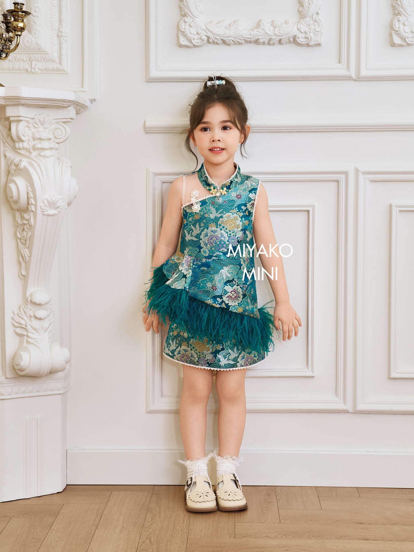 【名门望族】Noble Premium Girl Dress in Peacock Blue 孔雀蓝小女孩连身裙