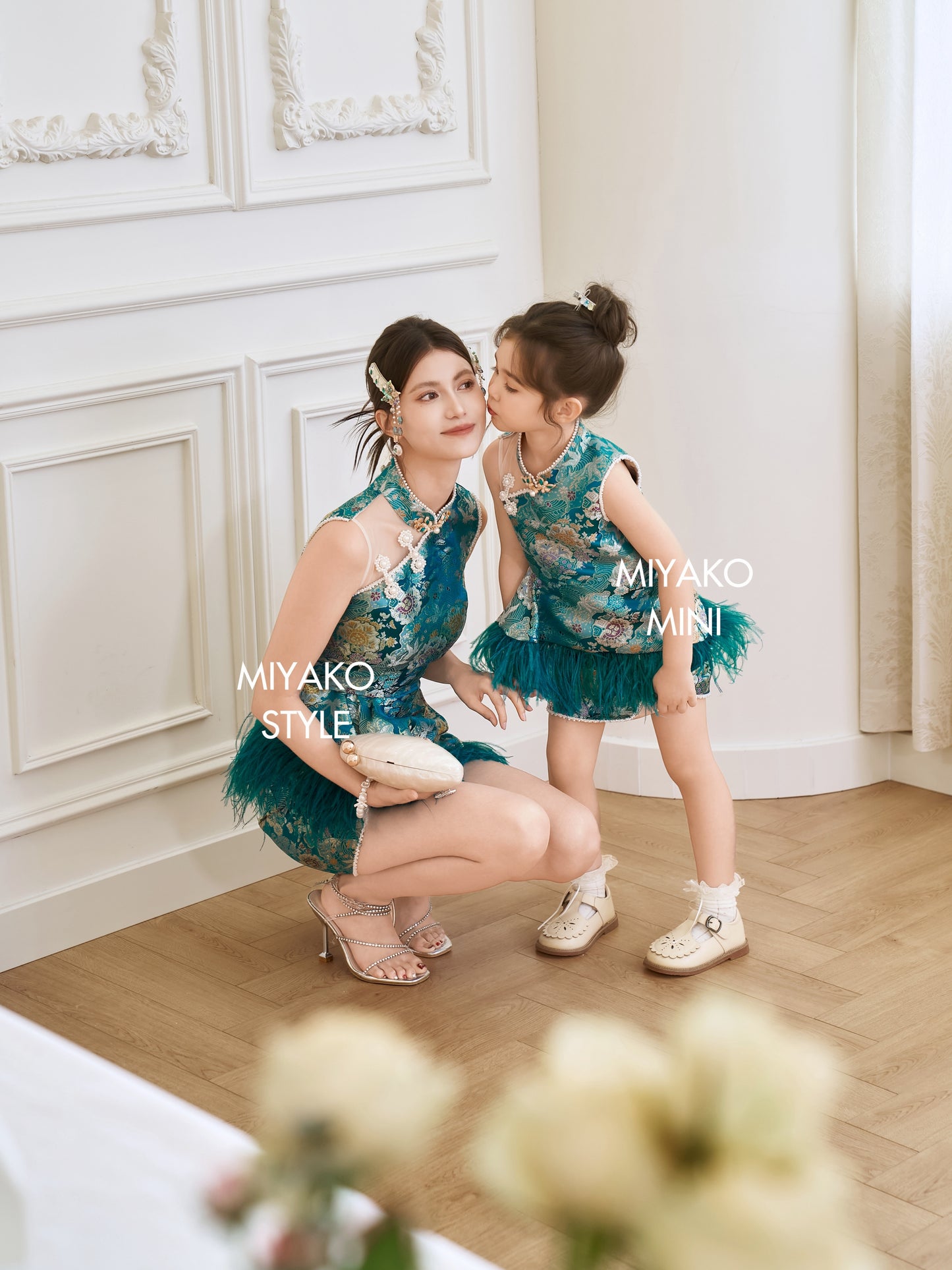 【名门望族】Noble Premium Girl Dress in Peacock Blue 孔雀蓝小女孩连身裙