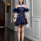 【星辰闪耀】Starlight Padded & Detachable Fur Sleeve Modern Cheongsam Dress in Golden Navy 女装连身裙