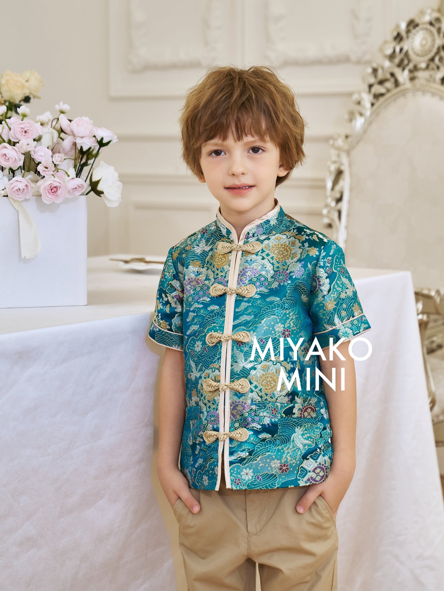 【名门望族】Noble Premium Boy Suit Cheongsam in Peacock Blue 孔雀蓝小男孩唐装