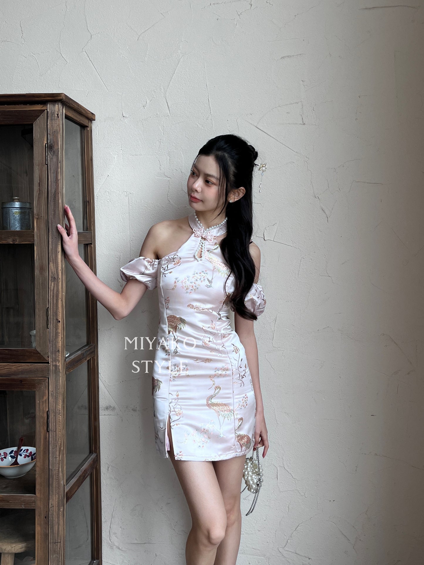 【珠光宝气】Flamingo premium cheongsam mini dress in PINK 粉色短款连衣裙