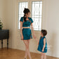 【龍華富貴】 Royal Cheongsam little girl dress in Peacock blue 孔雀蓝 (女童连衣裙)