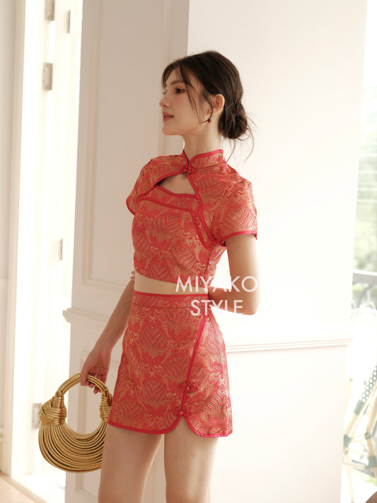 【龍華富貴】 Royal Cheongsam Mini Skirt in Red 红运当头 (裙子ONLY)