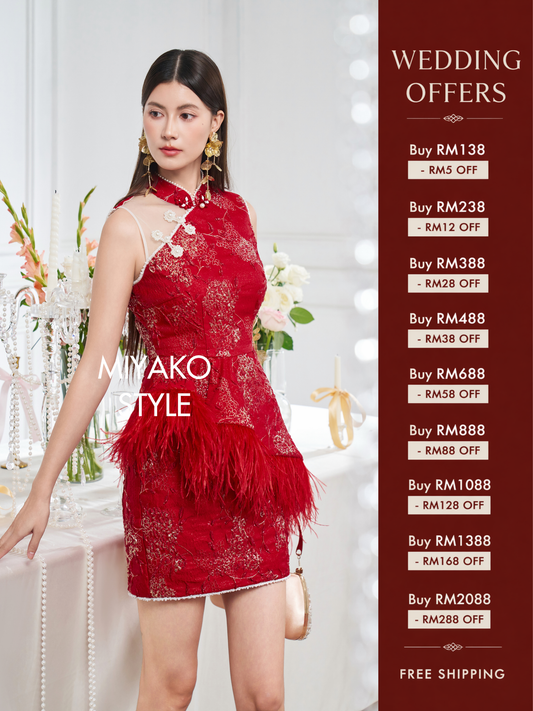 【名门望族】Noble Premium Fur Dress in Red 红色女装连身裙
