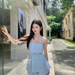 Linen summer short in Blue 短裤