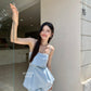 Linen summer short in Blue 短裤