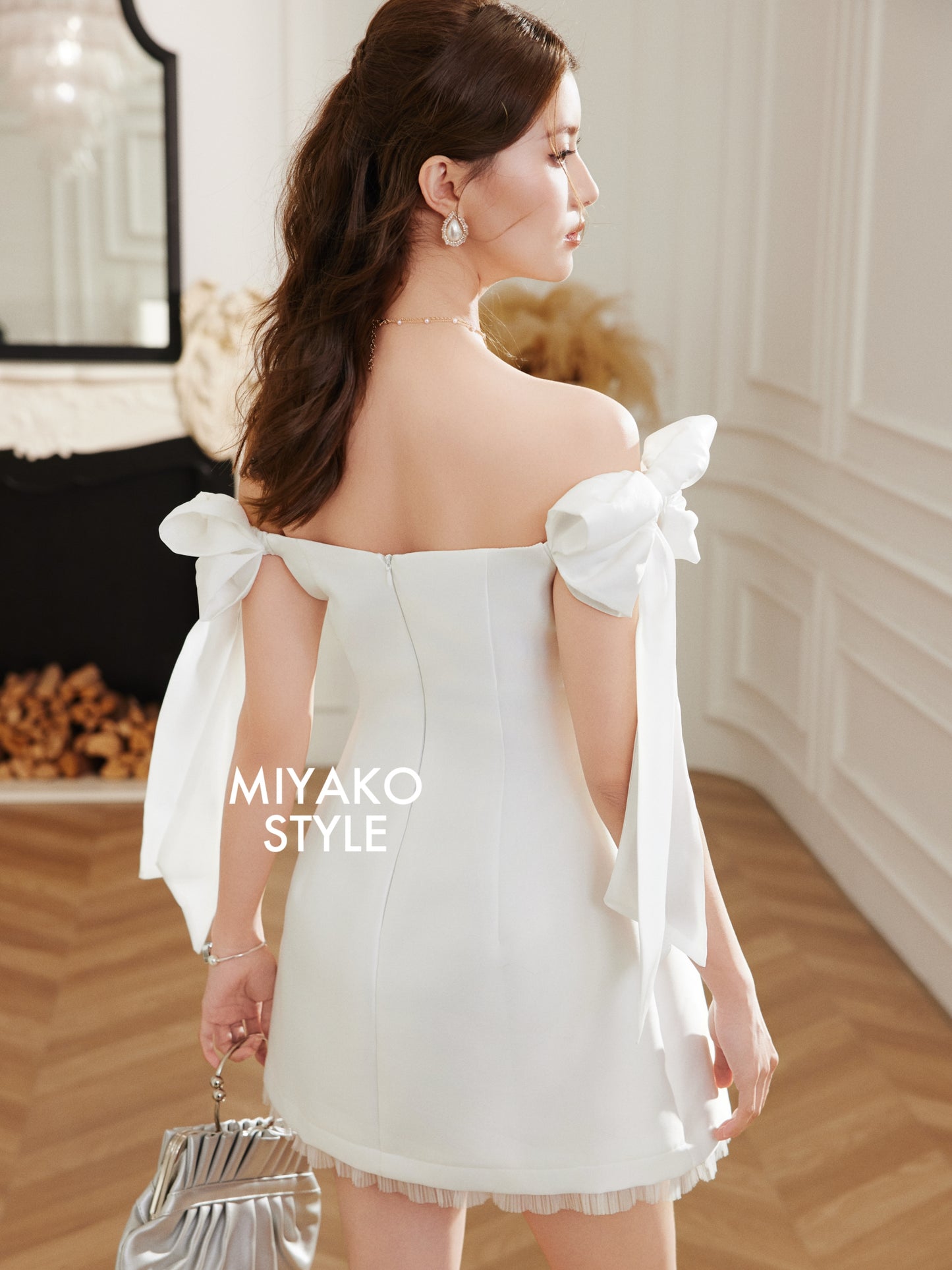 Aura Bow Mini Dress in White