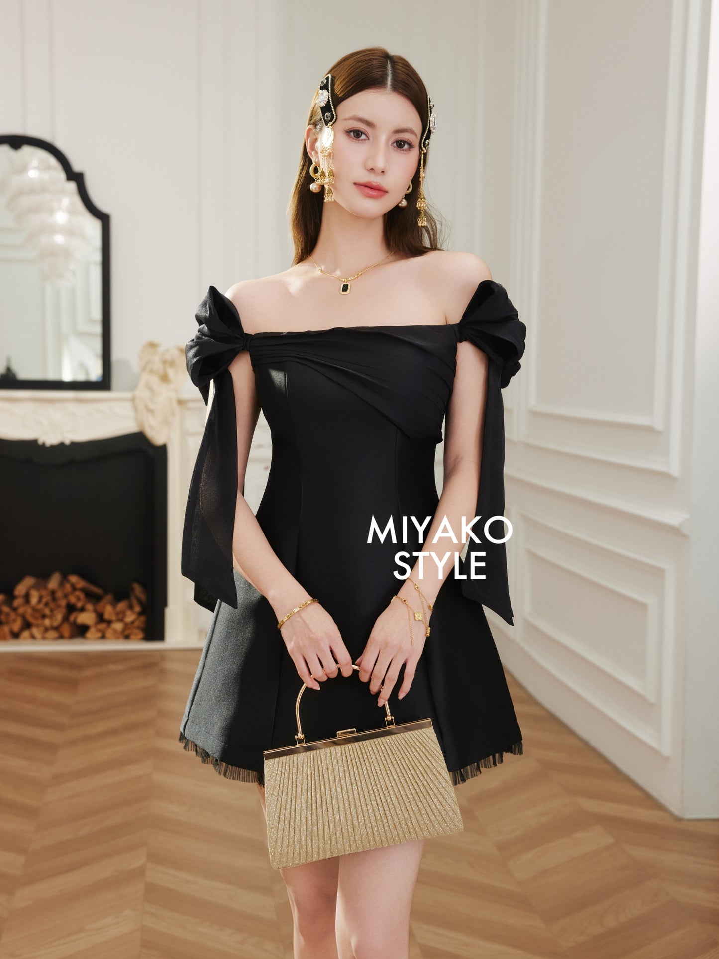 Aura Bow Mini Dress in Black