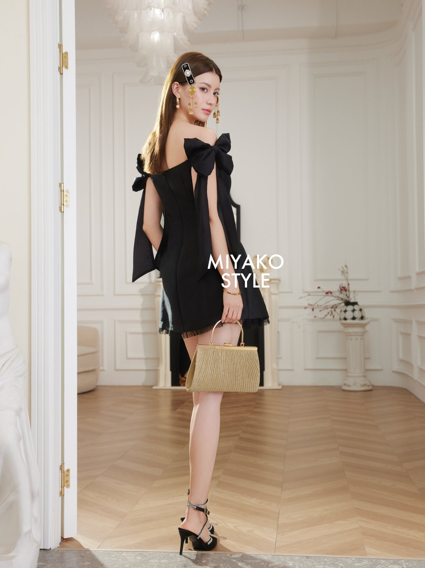 Aura Bow Mini Dress in Black
