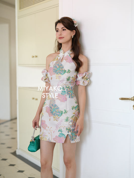 【百花齐放】Blossom Cheongsam Halter/ Off Shoulder Dress 挂脖女装连身裙 袖子可拆卸