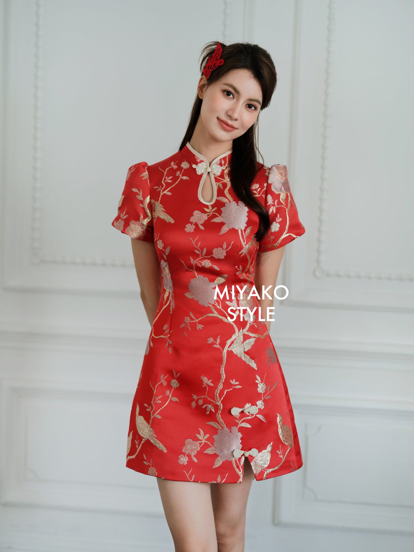 【福星高照】Fú Cheongsam Slim Dress in Red 女装修身连身裙