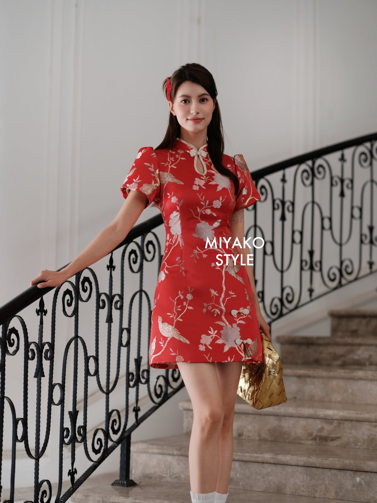 【福星高照】Fú Cheongsam Slim Dress in Red 女装修身连身裙