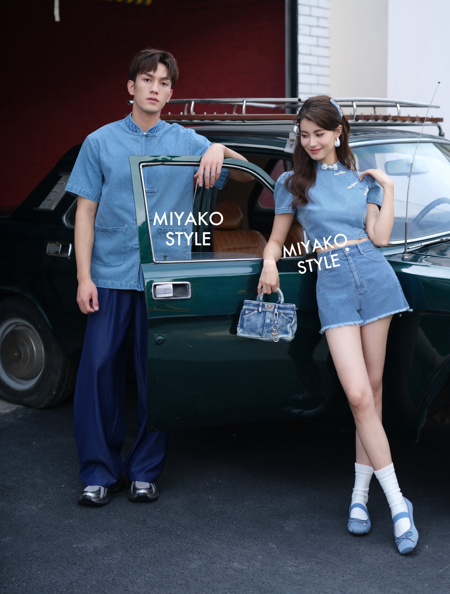 【时尚牛仔】Denim Cheongsam Short Sleeve Top (短袖上衣TOP ONLY)