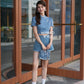 【时尚牛仔】Denim Cheongsam Short Sleeve Top (短袖上衣TOP ONLY)