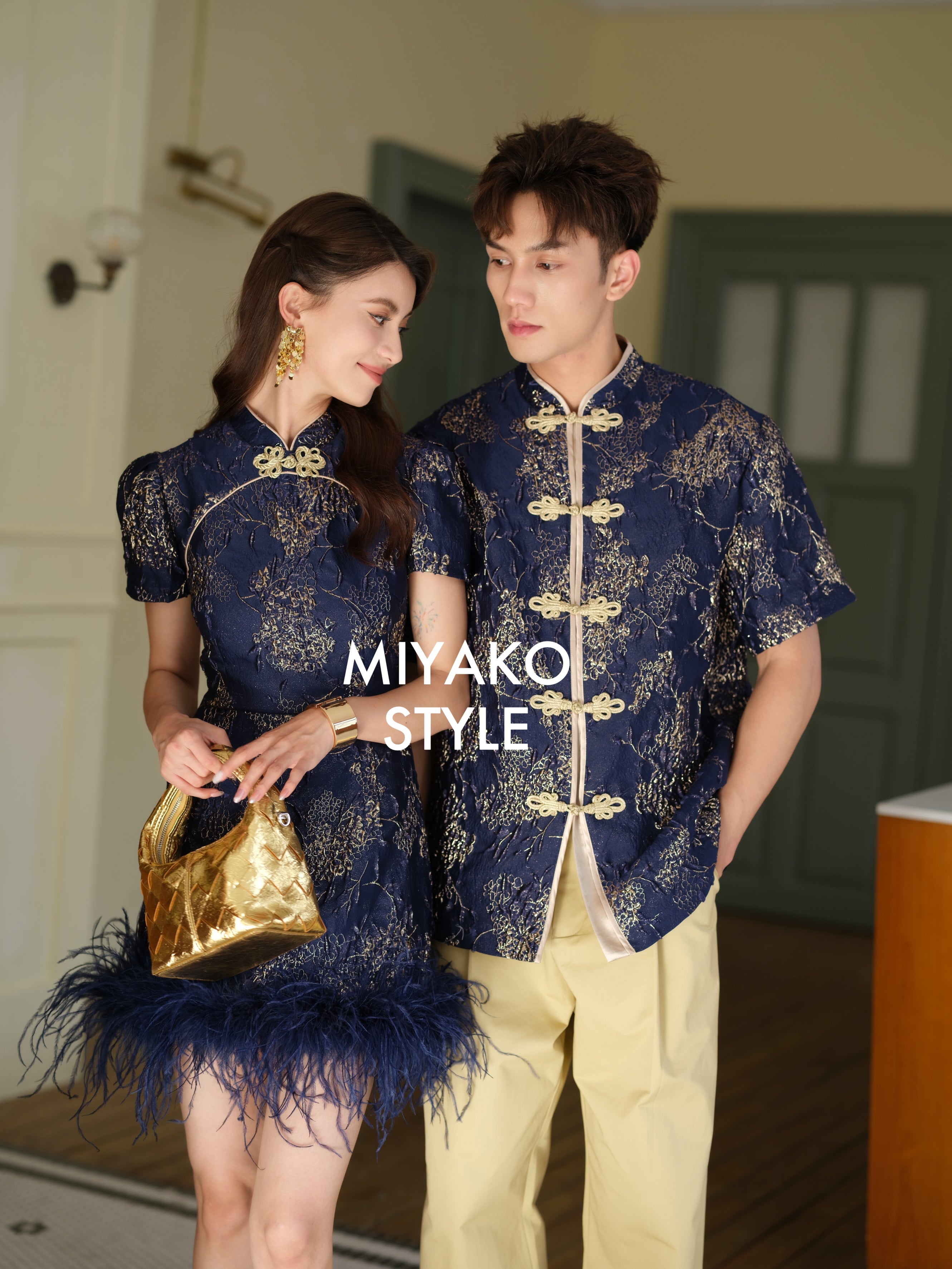 Golden Cheongsam Mini Skirt ONLY Miyako Style Online Fashion