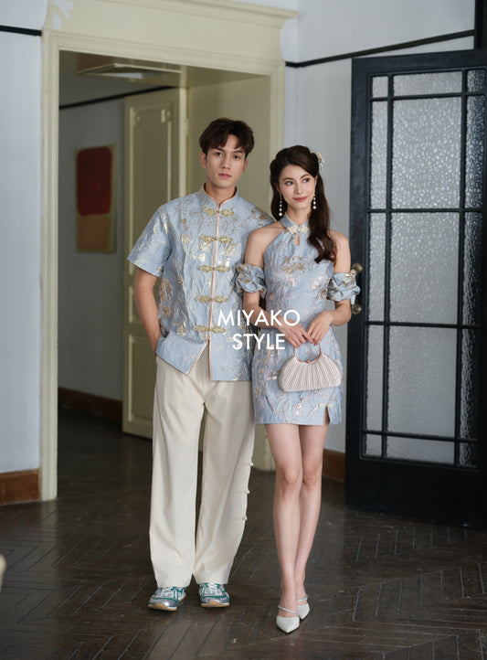 【花开富贵】Rich Cheongsam Halter/ Off Shoulder Dress 挂脖女装连身裙 袖子可拆卸