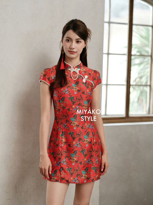 【巴迪】Vintage Batik Cheongsam Dress with Pearl 女装连身裙