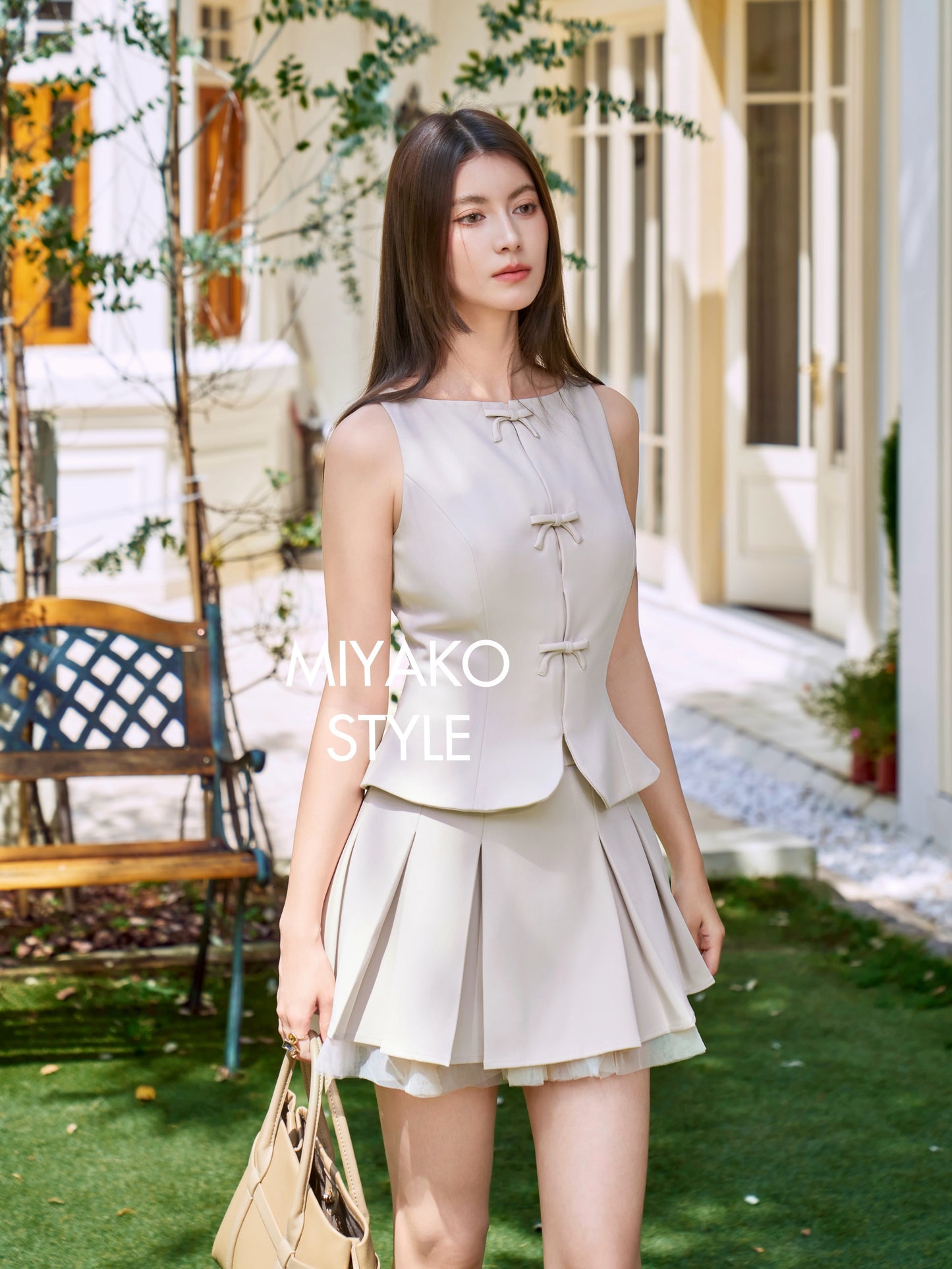 Miu Mini Skirt in Light Khaki