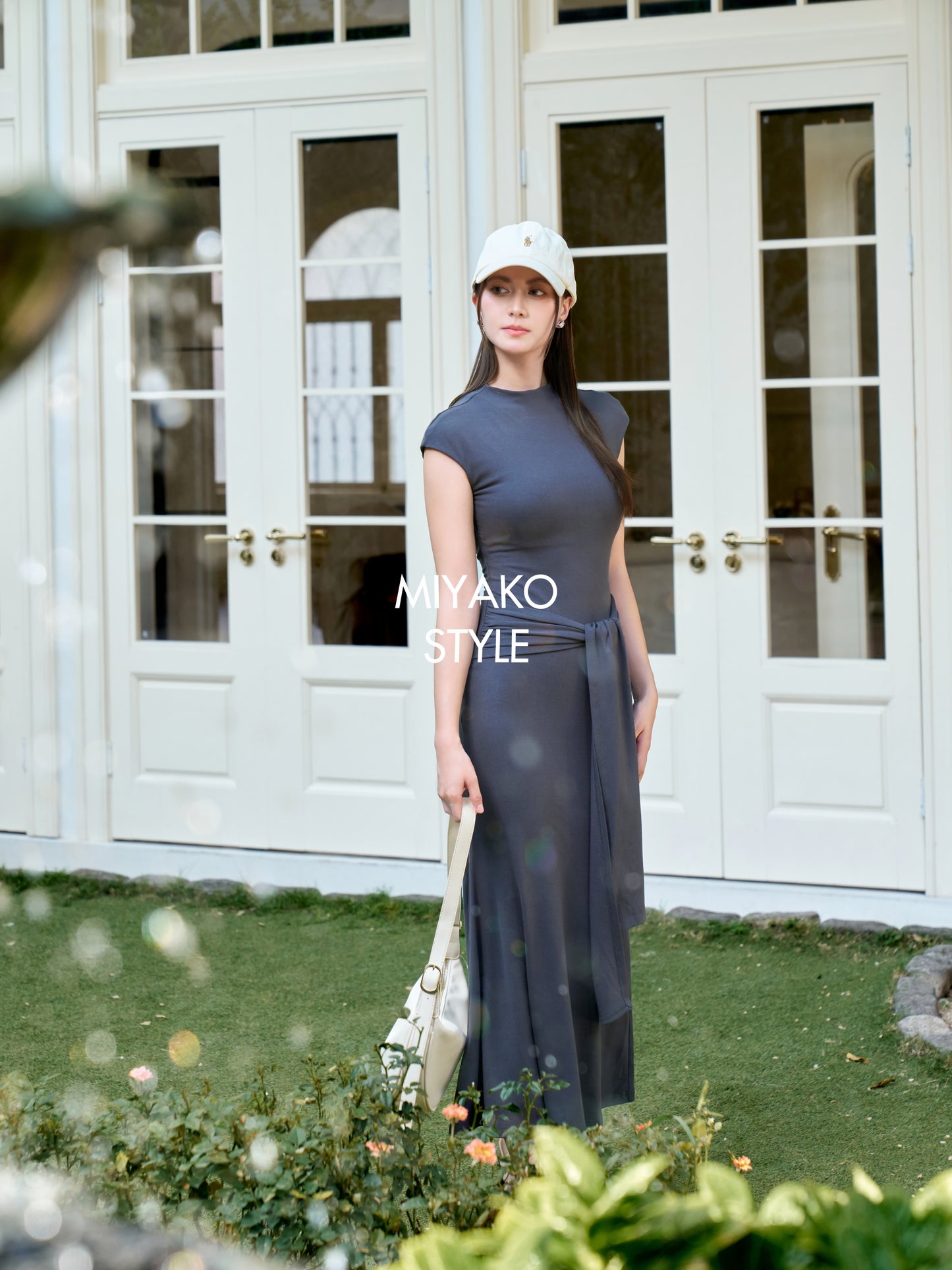 Vivienne High Neck Long Dress in Grey